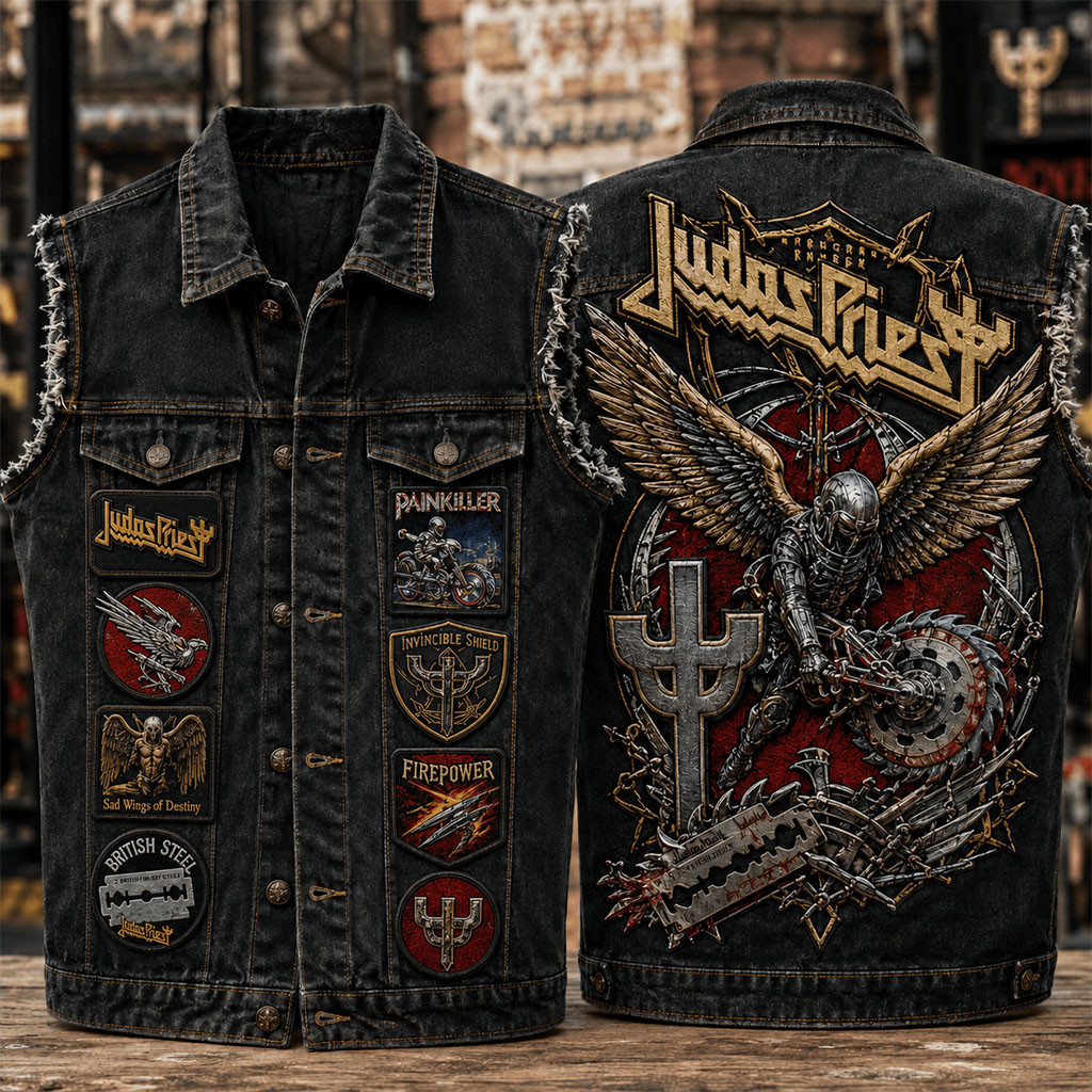 Judas Priest Painkiller Denim Vest Invincible Shield Judas Priest Merch Gift For Band Fans