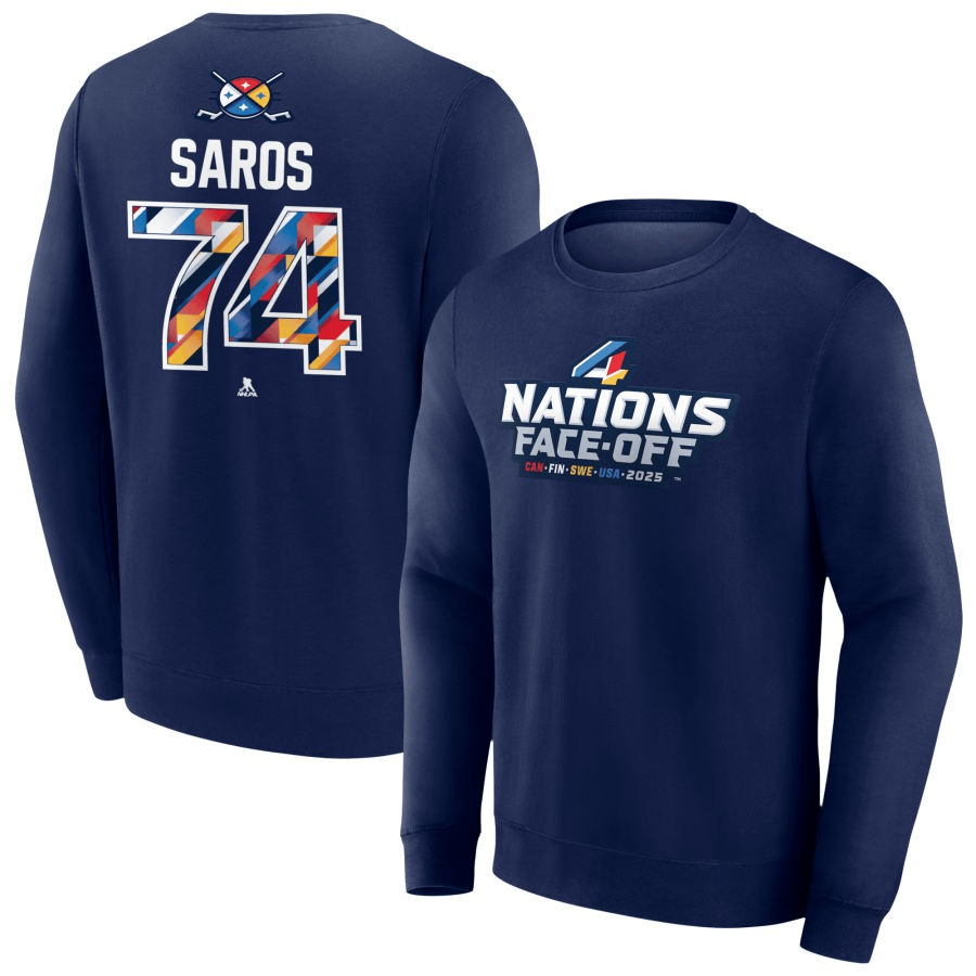 Juuse Saros 2025 4 Nations Face-Off Pick-A-Player Pullover Navy Sweatshirt