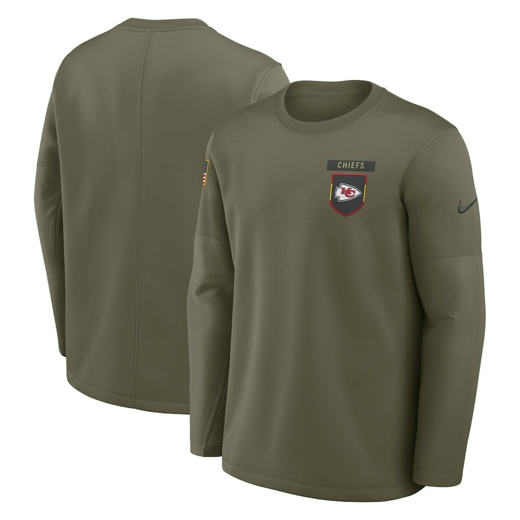 Kansas City Chiefs 2025 Salute to Service Sideline Coaches Therma-FIT Long Sleeve Shirt - Olive