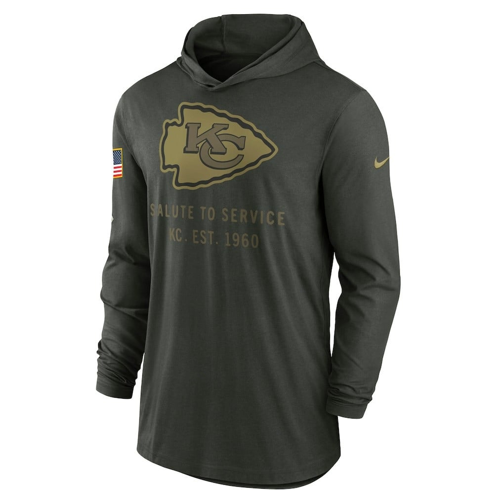 Kansas City Chiefs 2025 Salute to Service Sideline Dri-FIT Lightweight Hooded Pullover - Forest Green - Image 2