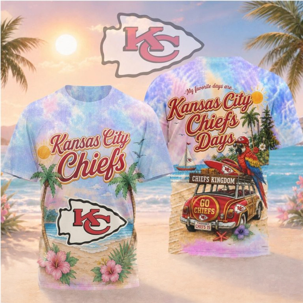 Kansas City Chiefs Beach Parrot Tropical Summer T-Shirt Chiefs Merch Awesome Father's Day Gift