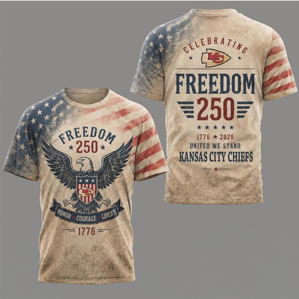 Kansas City Chiefs Eagle Freedom 250th Anniversary T-Shirt Chiefs Merch 4th Of July Gifts