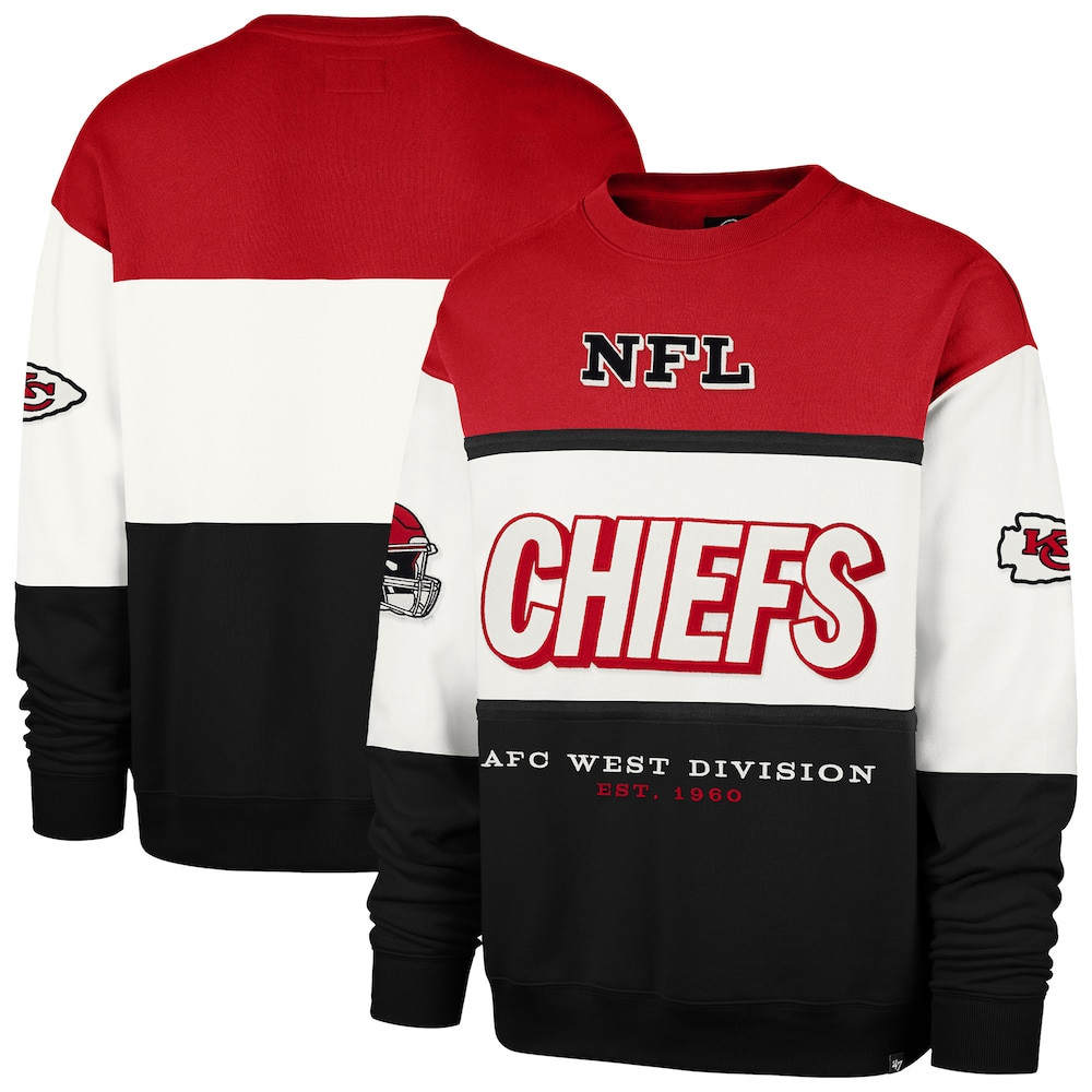 Kansas City Chiefs Merch - Men's '47 Breeze Maximalist Sweatshirt, Black Red - American Football Gifts
