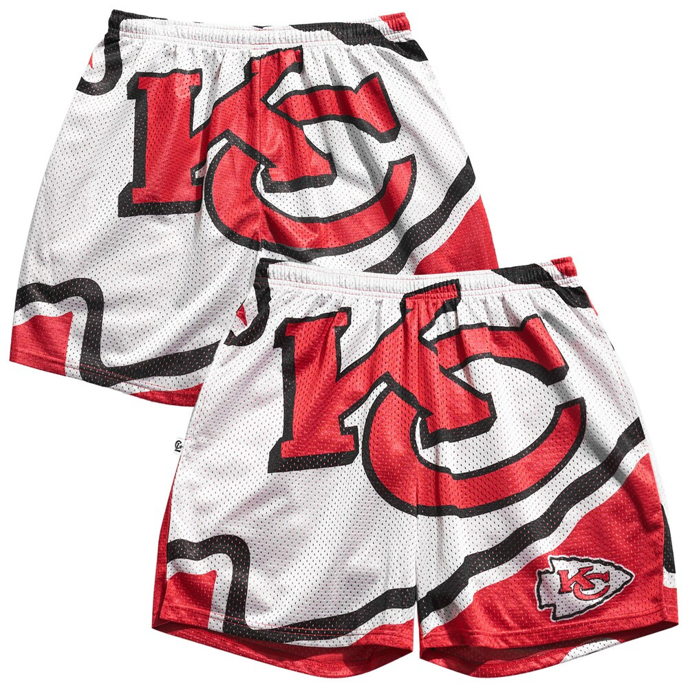 Kansas City Chiefs Merch - Men's Chalk Line Big Logo Retro Shorts, White Red - Gifts For American Football Fans