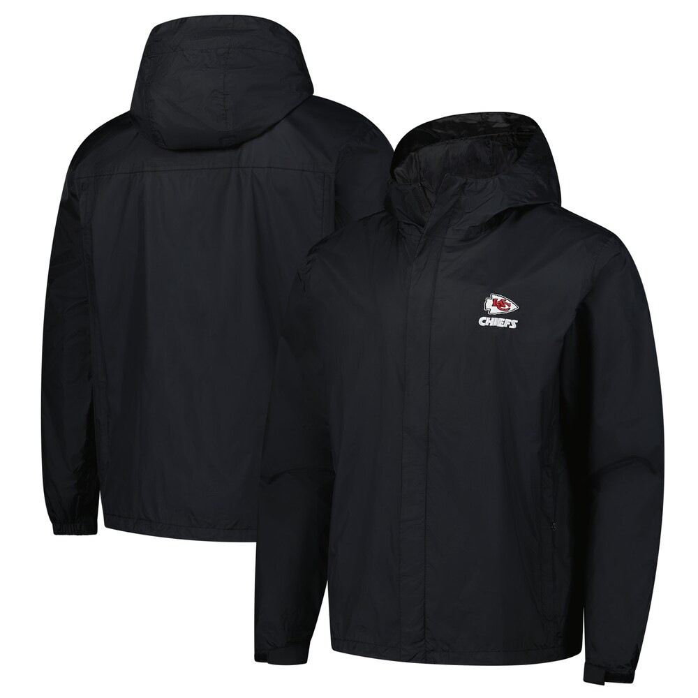 Kansas City Chiefs Merch - Men's Dunbrooke Tropic Waterproof Packable Full-Zip Hoodie Jacket, Black - Football Fan Present Ideas