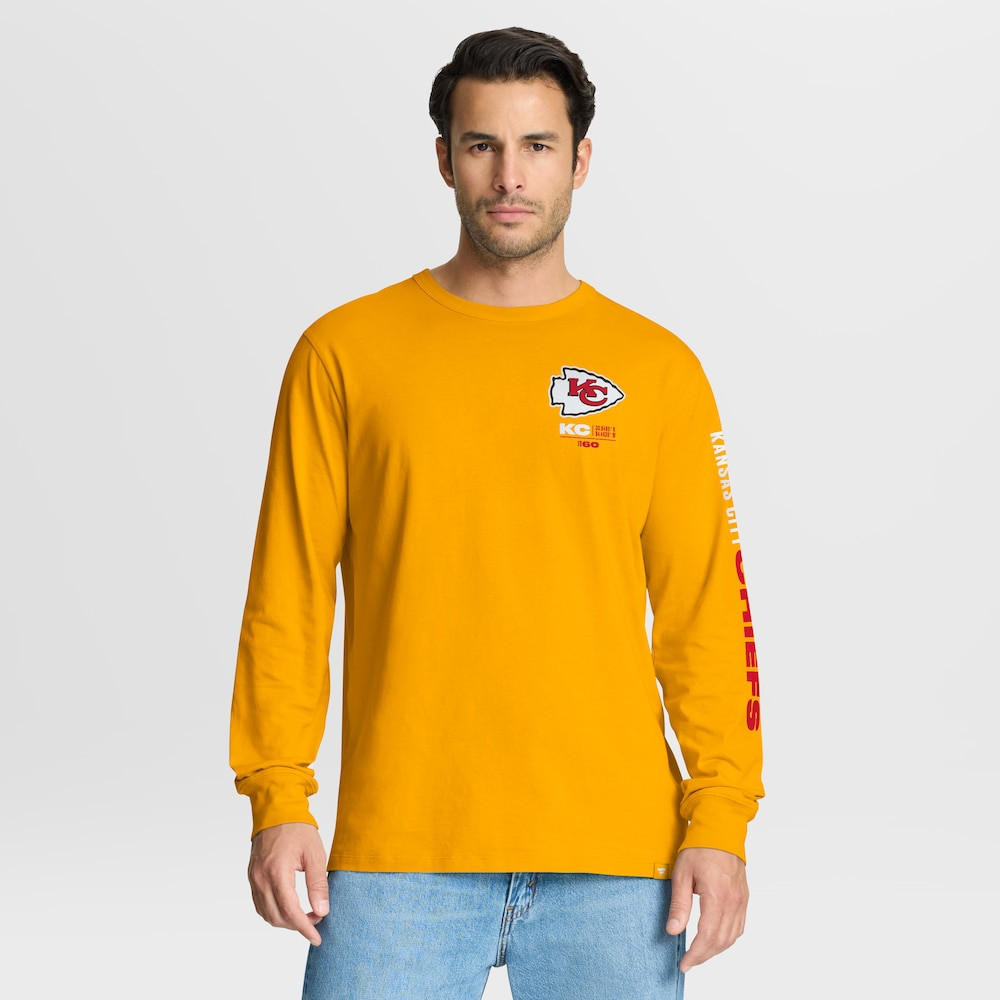 Kansas City Chiefs Merch - Men's Fanatics Clock Management Legacy Long Sleeve T-Shirt, Gold - Football Christmas Gift Ideas