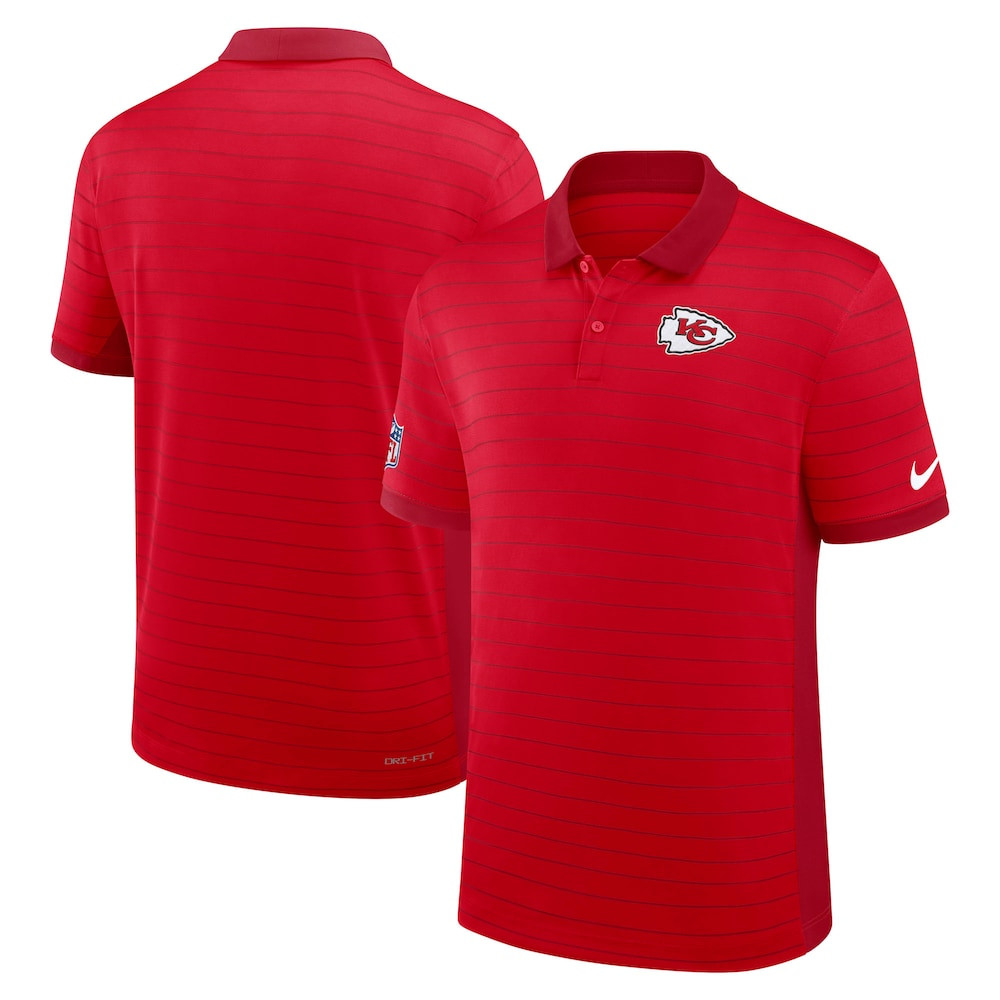 Kansas City Chiefs Merch - Men's Sideline Victory Stripe Dri-FIT Polo, Red - Football Related Gifts