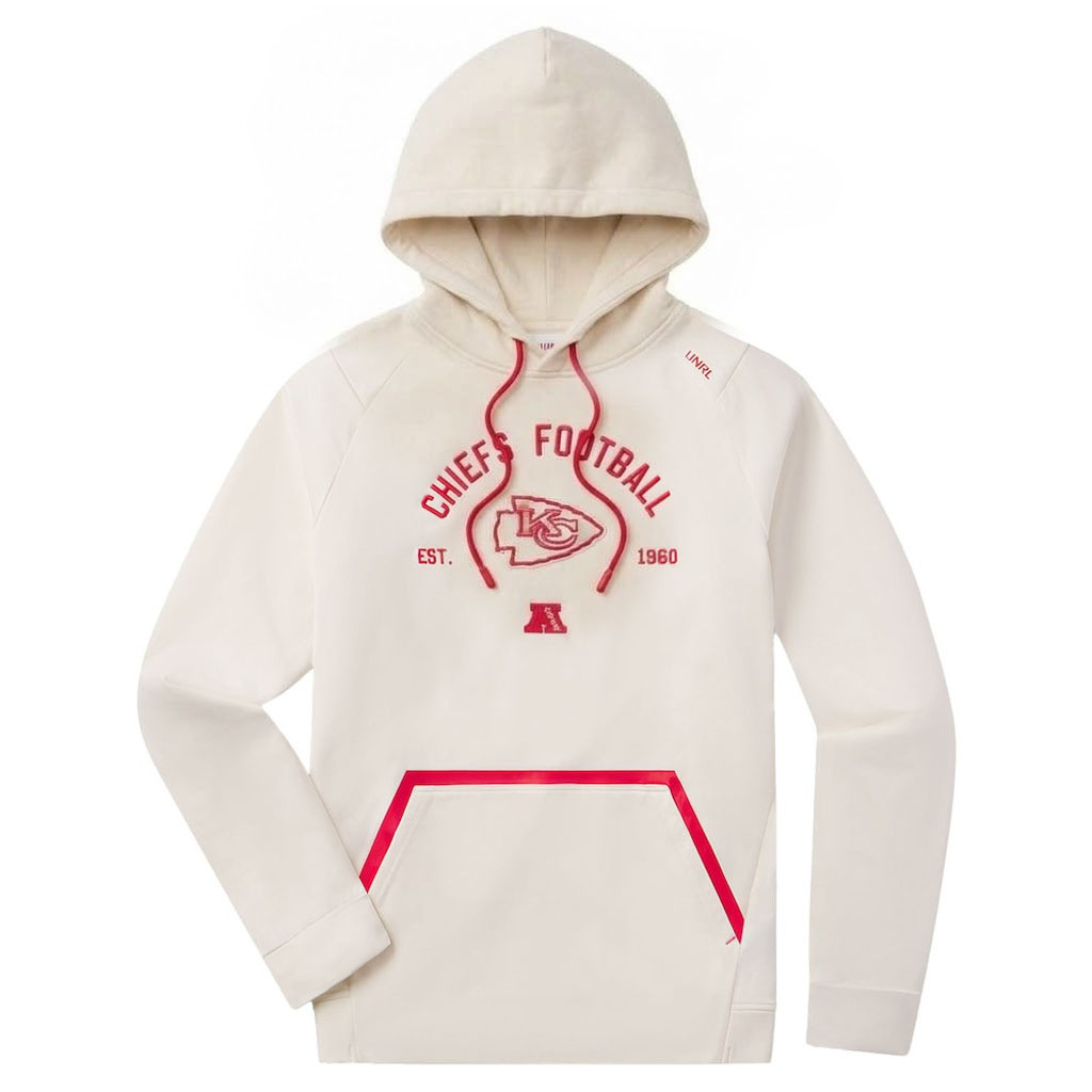 Kansas City Chiefs Merch - Men's UNRL '25 Crossover Hoodie II, White - Best Football Related Gifts