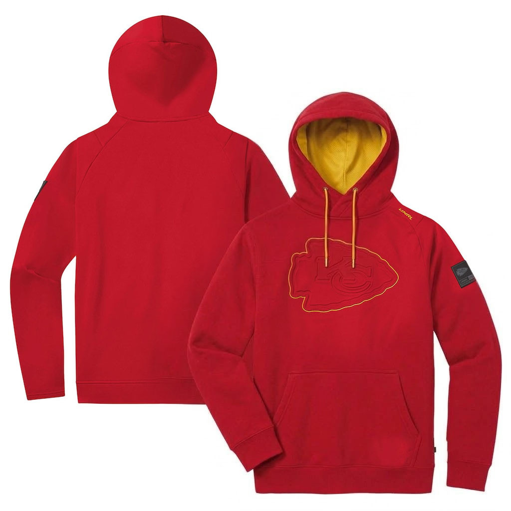 Kansas City Chiefs Merch - Unisex UNRL x '24 Crossover Pullover Hoodie, Red - Christmas Gifts For Football Fans