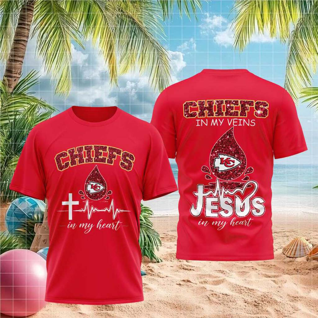 Kansas City Football Jesus In My Heart Cross Shirt KC Chiefs Merch Gift For Christian