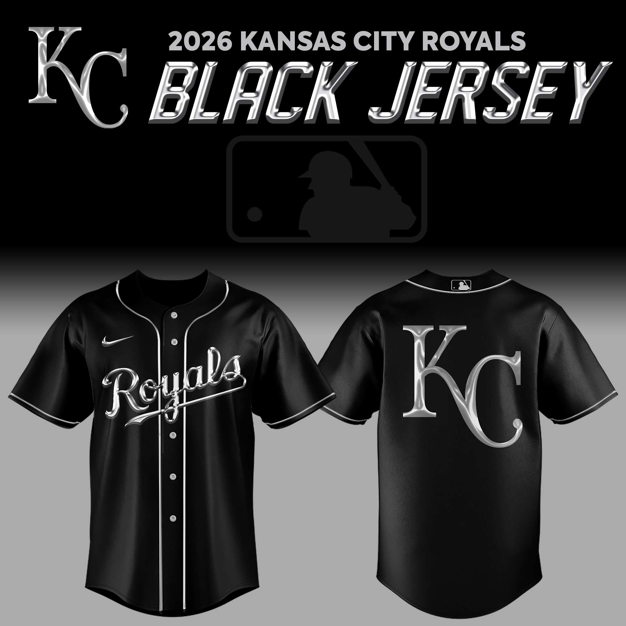 Kansas City Royals 2026 Back In Black Baseball Jersey KC Royals Merch Baseball Lover Gifts