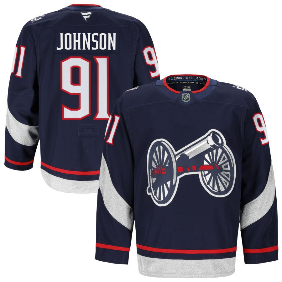 Kent Johnson Columbus Blue Jackets 2025 NHL Stadium Series Premium Navy Jersey 1 Kent Johnson Columbus Blue Jackets 2025 NHL Stadium Series Premium Navy Jersey