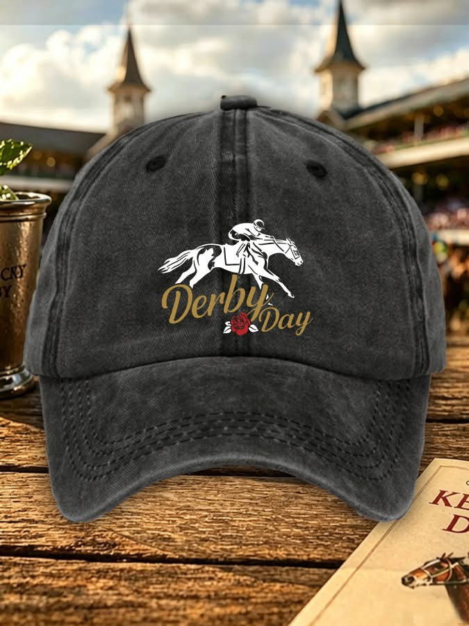 Kentucky Derby Day Jockey And Rose Graphic Hat Horse Racing Cap Unique Father's Day Gifts