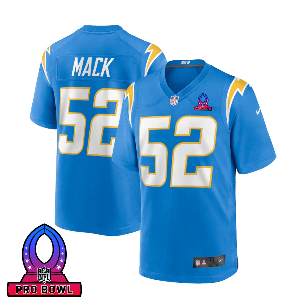 Khalil Mack Los Angeles Chargers 2025 Pro Bowl Patch Game Men Jersey - Powder Blue