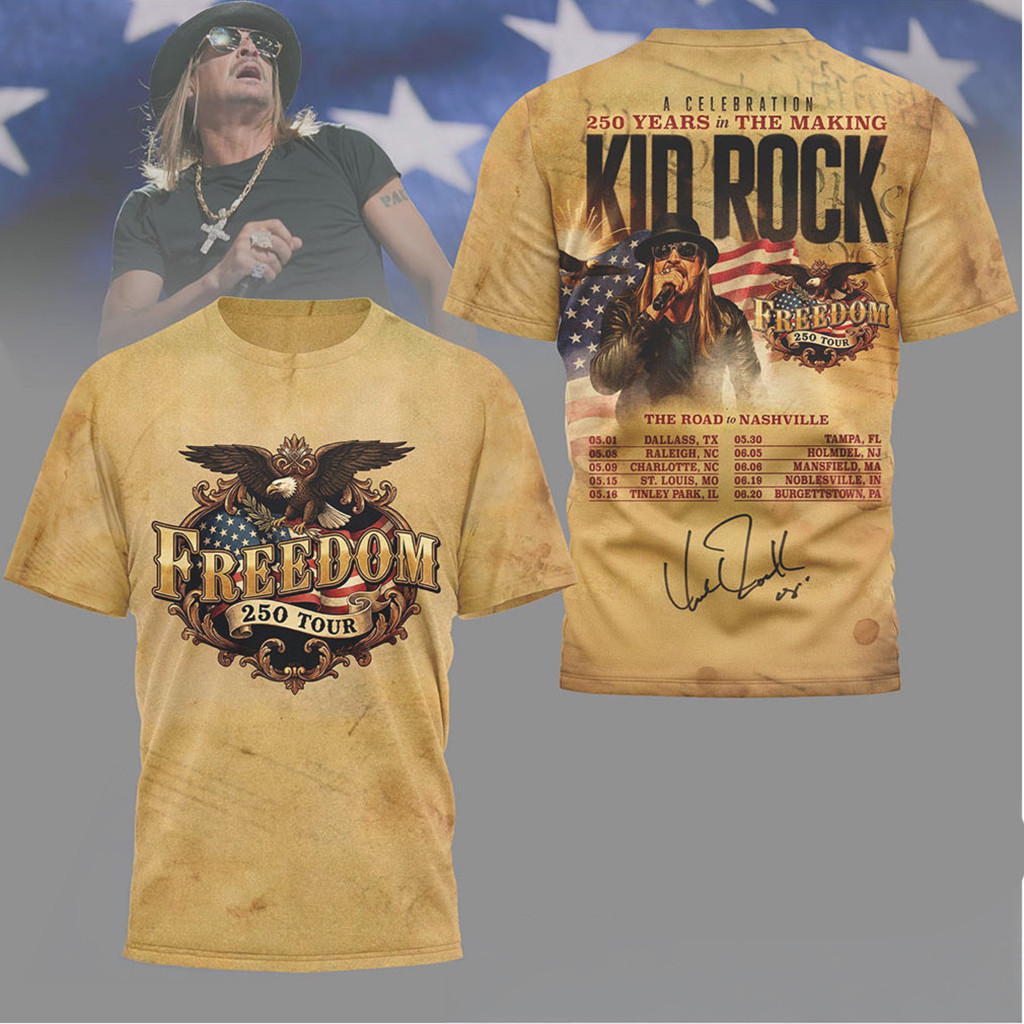 Kid Rock Freedom 250 Tour T-Shirt Road To Nashville Vintage Tee Kid Rock Merch Patriotic Gifts