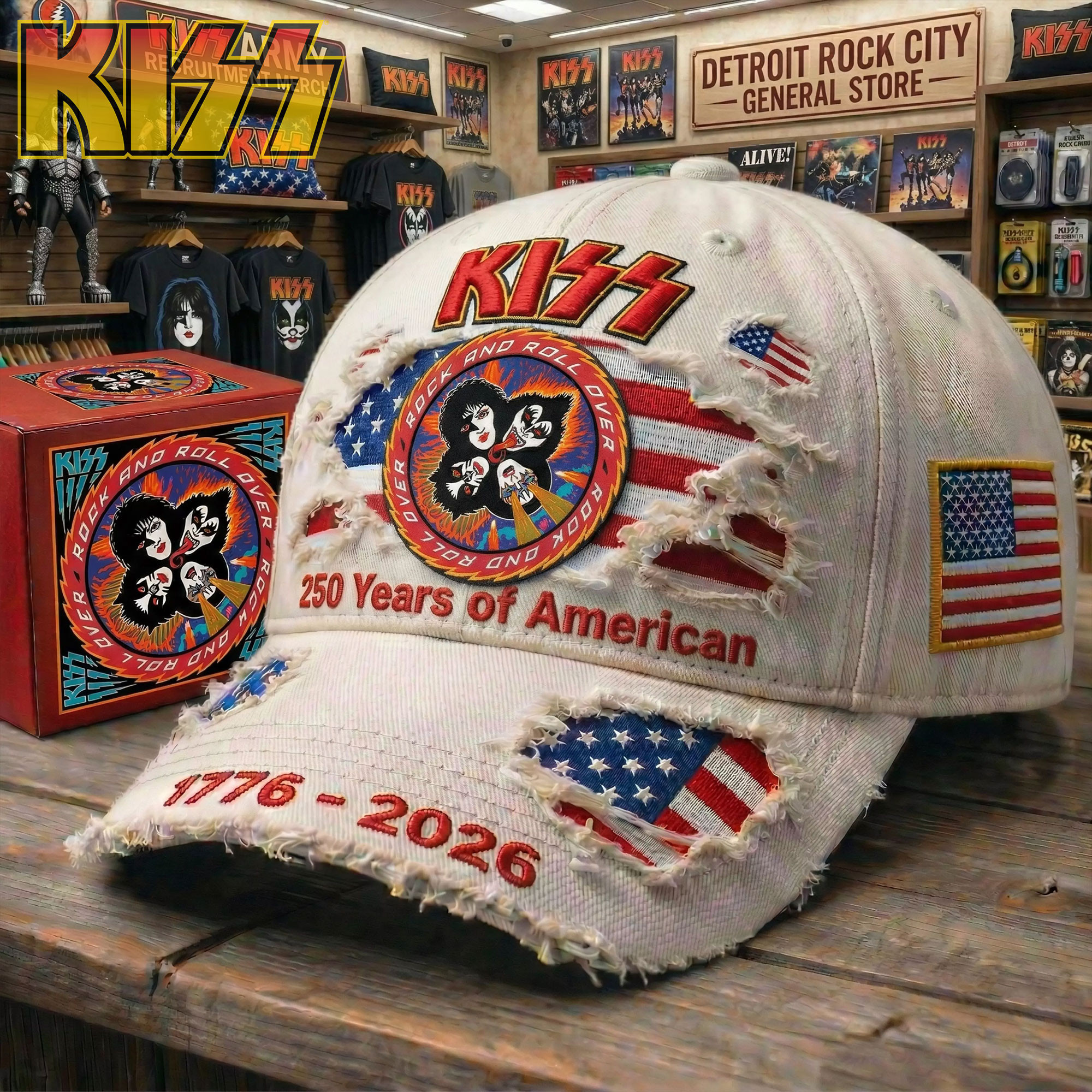 Kiss Band 250 Year Of American Hat 1776 2026 Merch Patriotic Cap Gifts For Fans