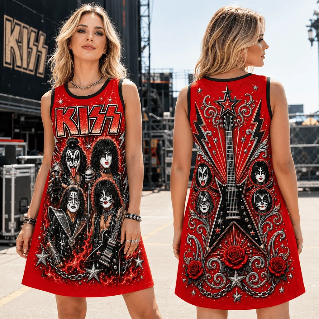 KISS Band Red Sleeveless Dress 2026 KISS Merch Birthday Ideas For Mother