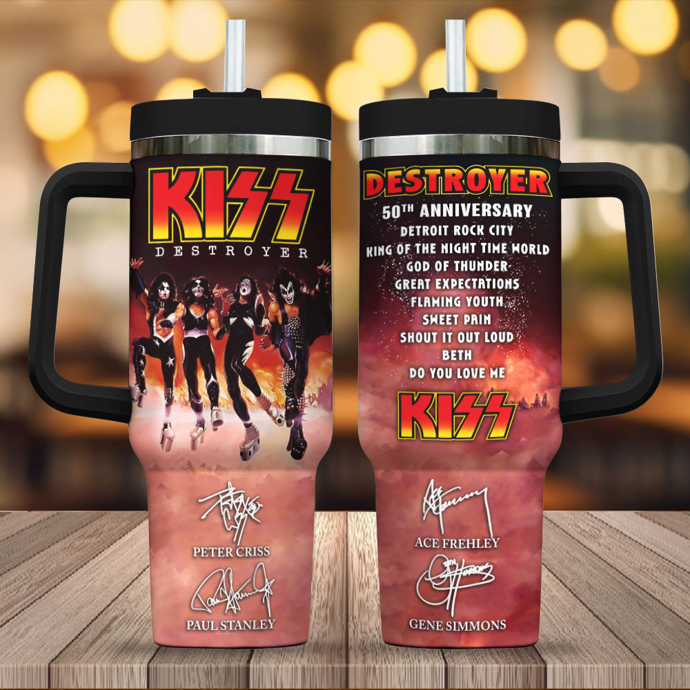 KISS Destroyer 50th Anniversary 2026 Handle Tumbler KISS Merch Gifts For Teens