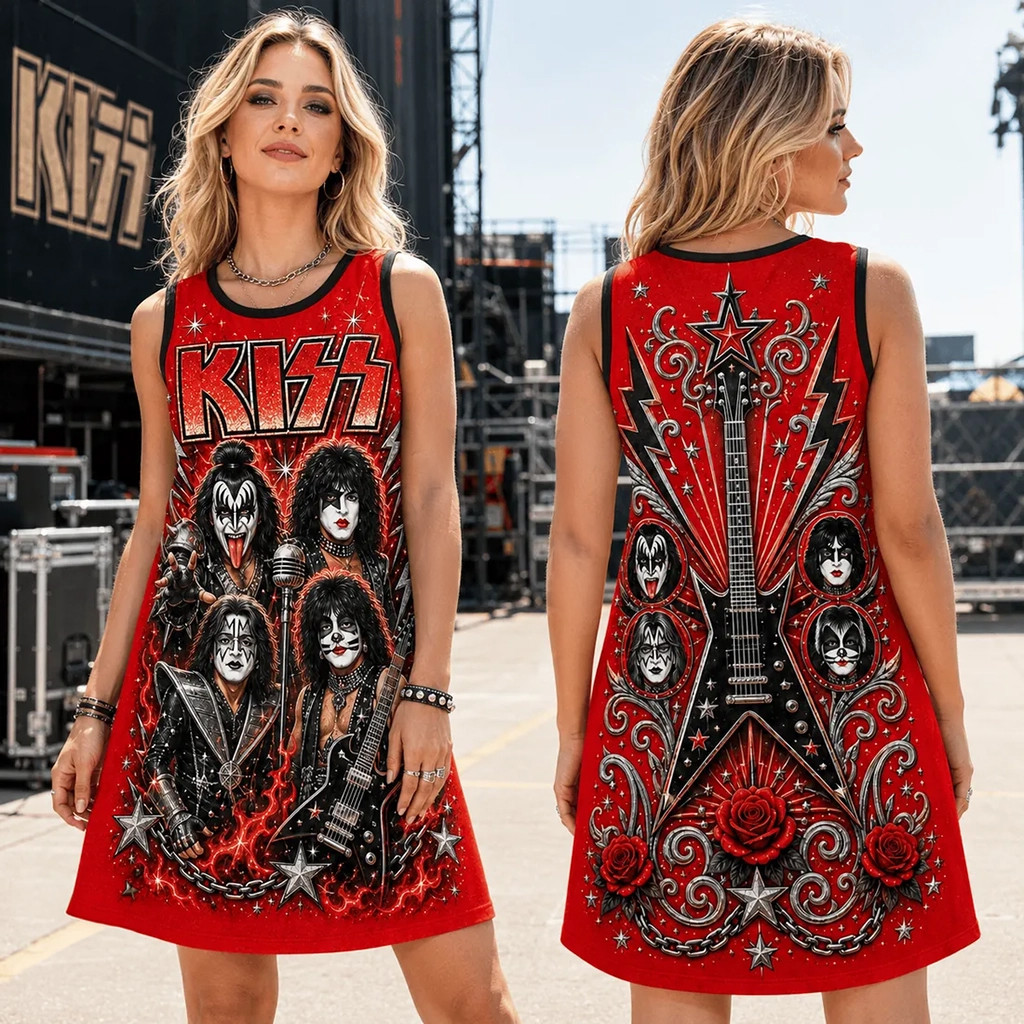 KISS Dressed To Kill Red Sleeveless Dress KISS Band Merch Best Gift For Rock Lovers