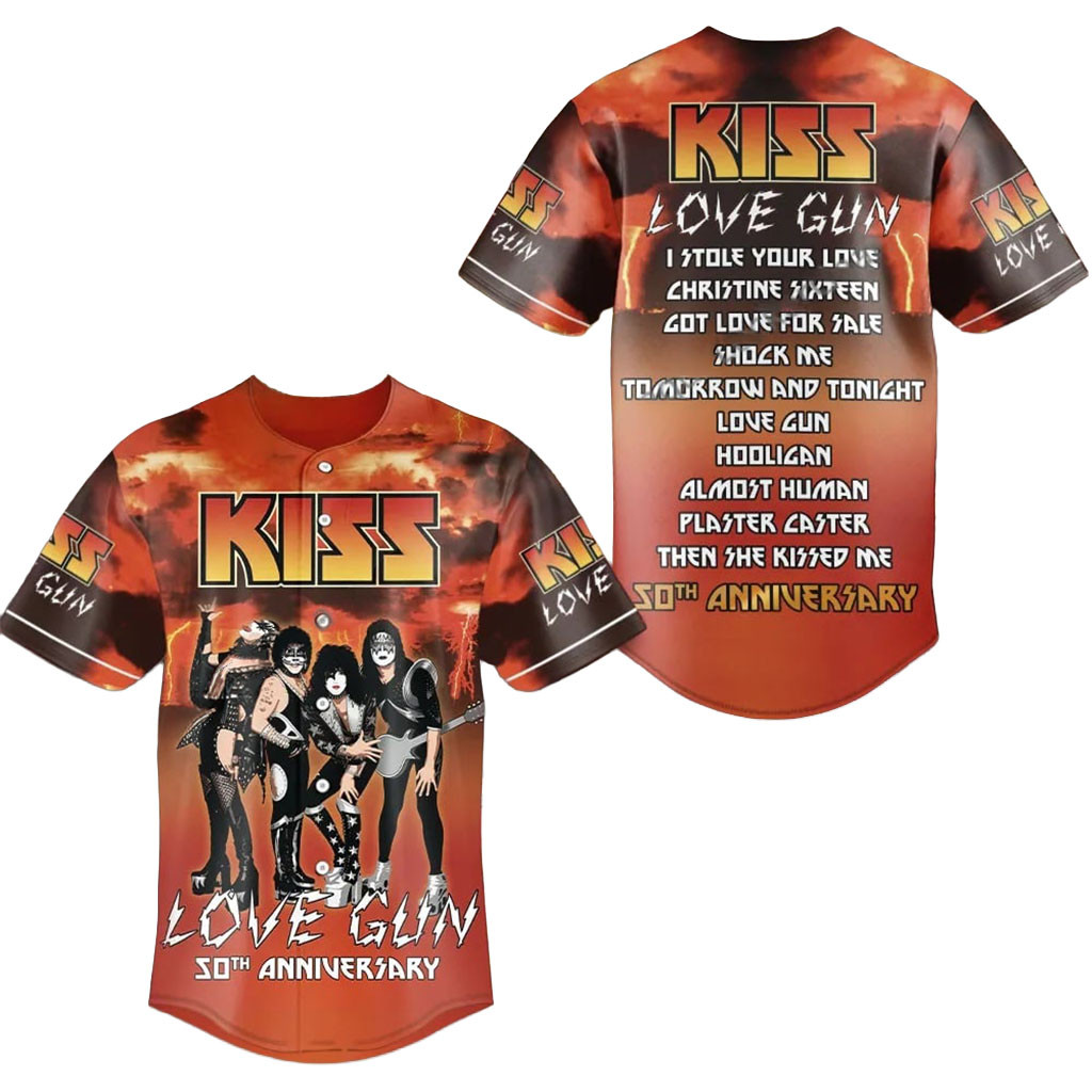 KISS Love Gun 50th Anniversary Baseball Jersey 2026 KISS Band Merch Present For Rock Fans