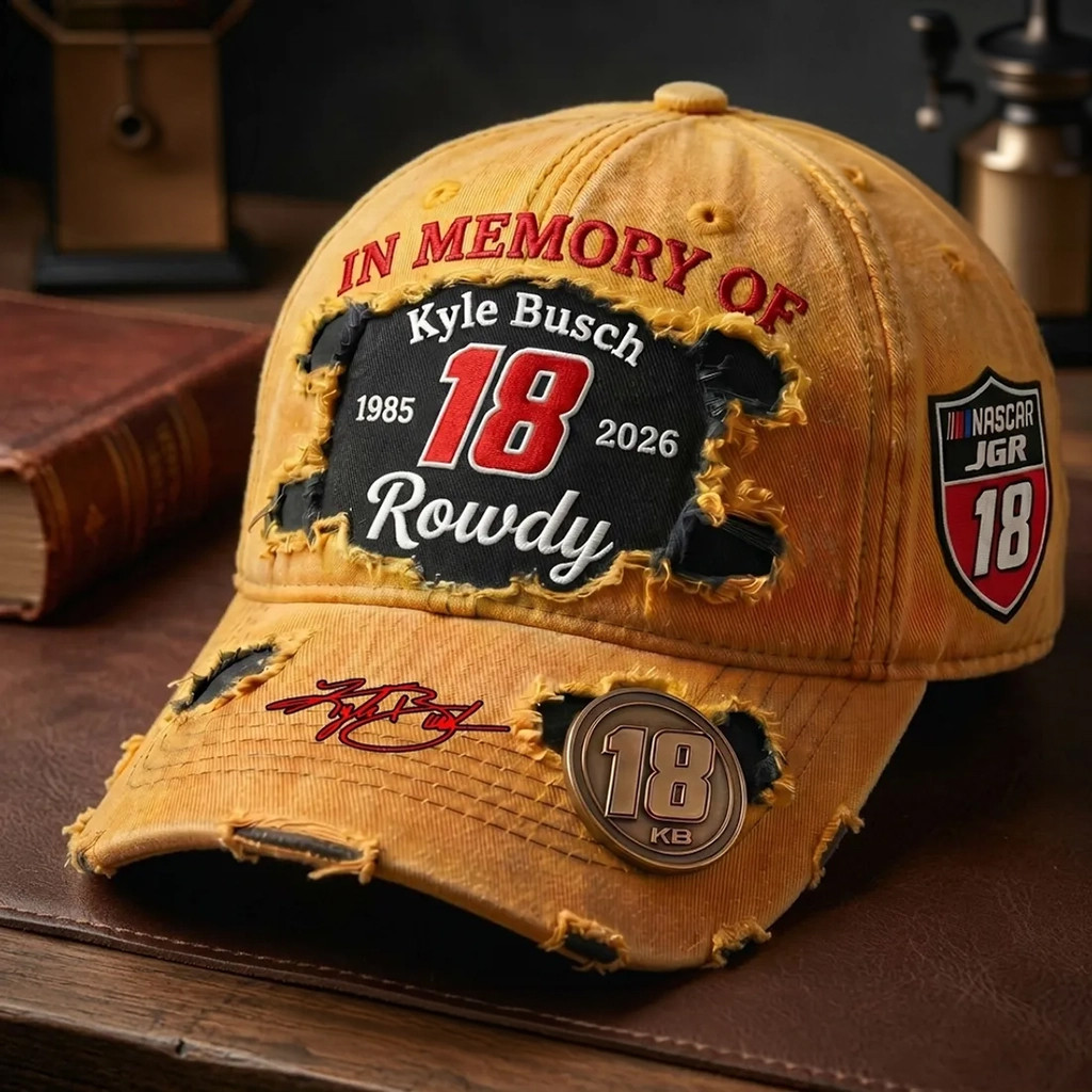 Kyle Busch Rowdy Joe Gibbs Racing 18 Tribute Distressed Baseball Cap RIP Kyle Busch Merch