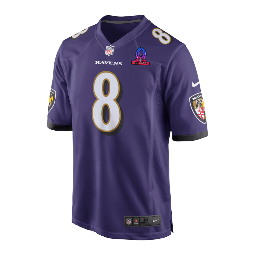 Lamar Jackson Baltimore Ravens 2025 Pro Bowl Patch Game Men Jersey - Purple - Image 2