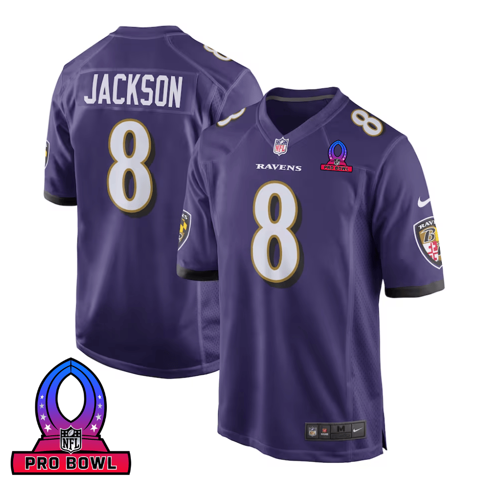 Lamar Jackson Baltimore Ravens 2025 Pro Bowl Patch Game Men Jersey - Purple