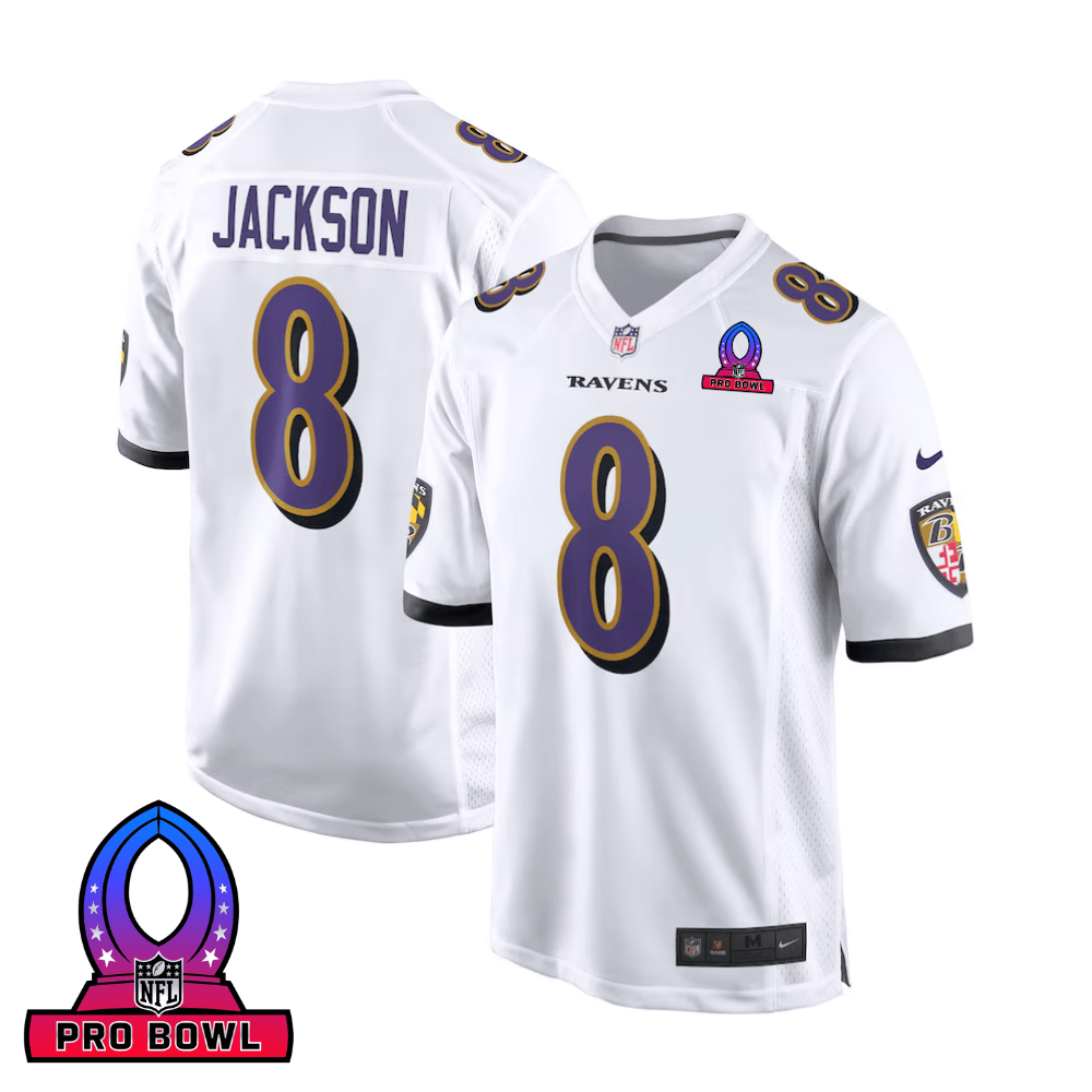 Lamar Jackson Baltimore Ravens 2025 Pro Bowl Patch Game Men Jersey - White