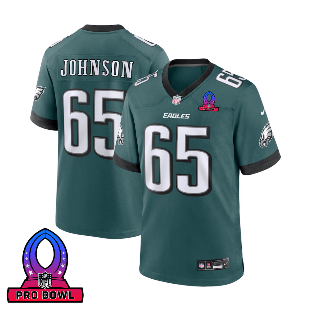 Lane Johnson Philadelphia Eagles 2025 Pro Bowl Patch Game Men Jersey - Midnight Green