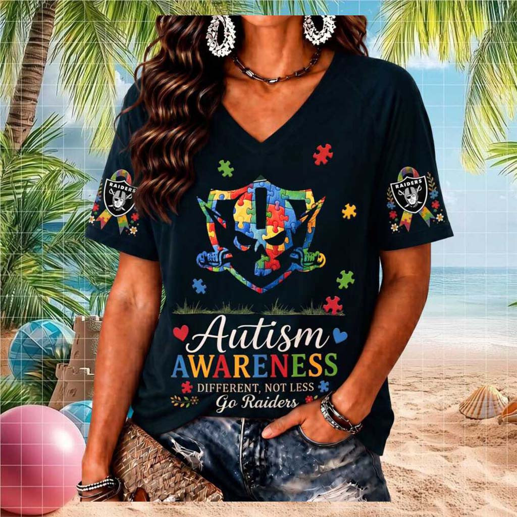 Las Vegas Raiders Autism Awareness Different Not Less V-Neck Shirt LV Raiders Merch Fan Gifts