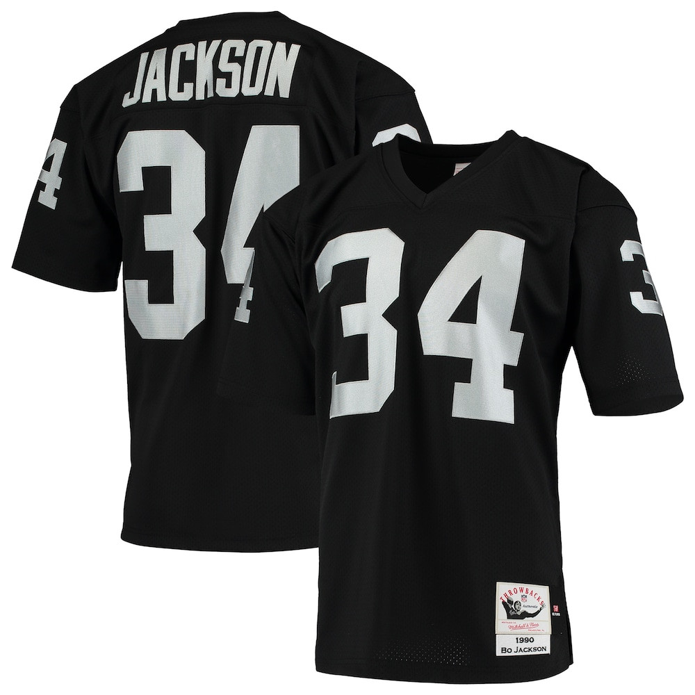 Las Vegas Raiders Merch - Men's 1990 Bo Jackson Authentic Throwback Retired Player Jersey, Black - Mitchell & Ness - Good Gifts For Football Fans