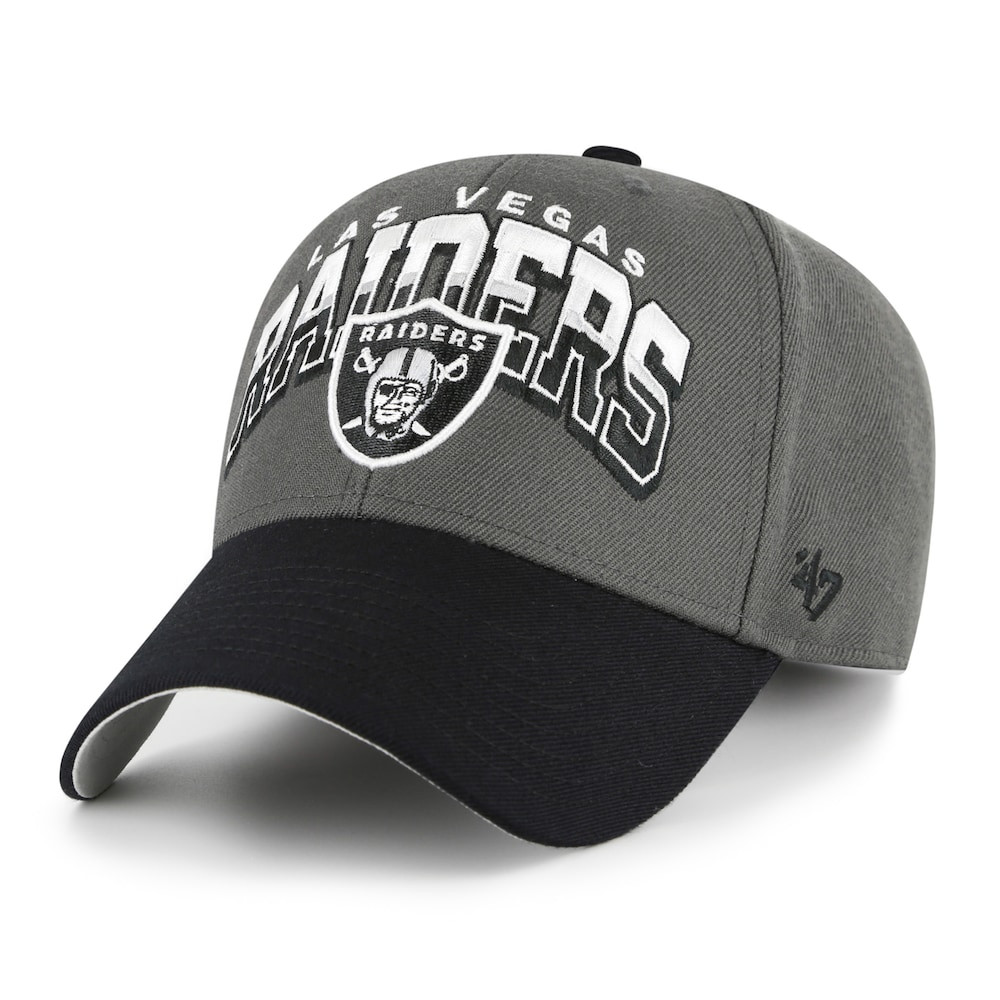 Las Vegas Raiders Merch - Men's '47 Split Block MVP Adjustable Hat, Charcoal - Football Gift Idea