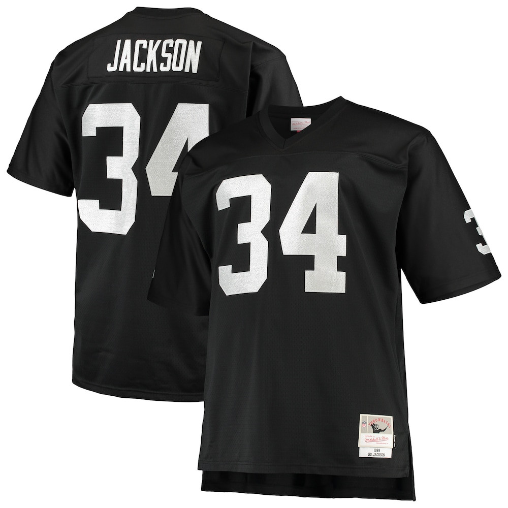 Las Vegas Raiders Merch - Men's Bo Jackson 1988 Retired Player Replica Jersey, Big & Tall, Black - Mitchell & Ness - Gift For Man Who Loves Football