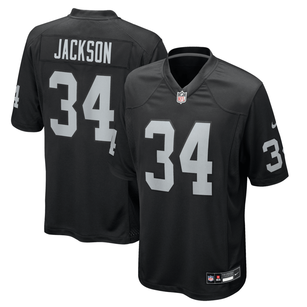 Las Vegas Raiders Merch - Men's Bo Jackson Game Retired Player Jersey, Black - Gifts For American Football Fans