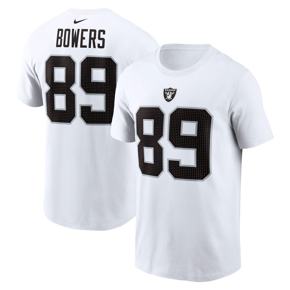 Las Vegas Raiders Merch - Men's Brock Bowers Name & Number T-Shirt, White - Good Gifts For Football Fans