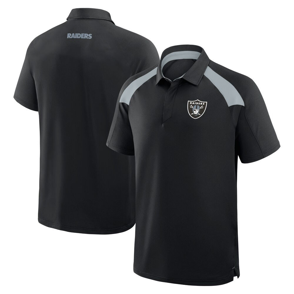 Las Vegas Raiders Merch - Men's Fanatics Back Around Raglan Polo, Black - Best Presents For Football Lovers