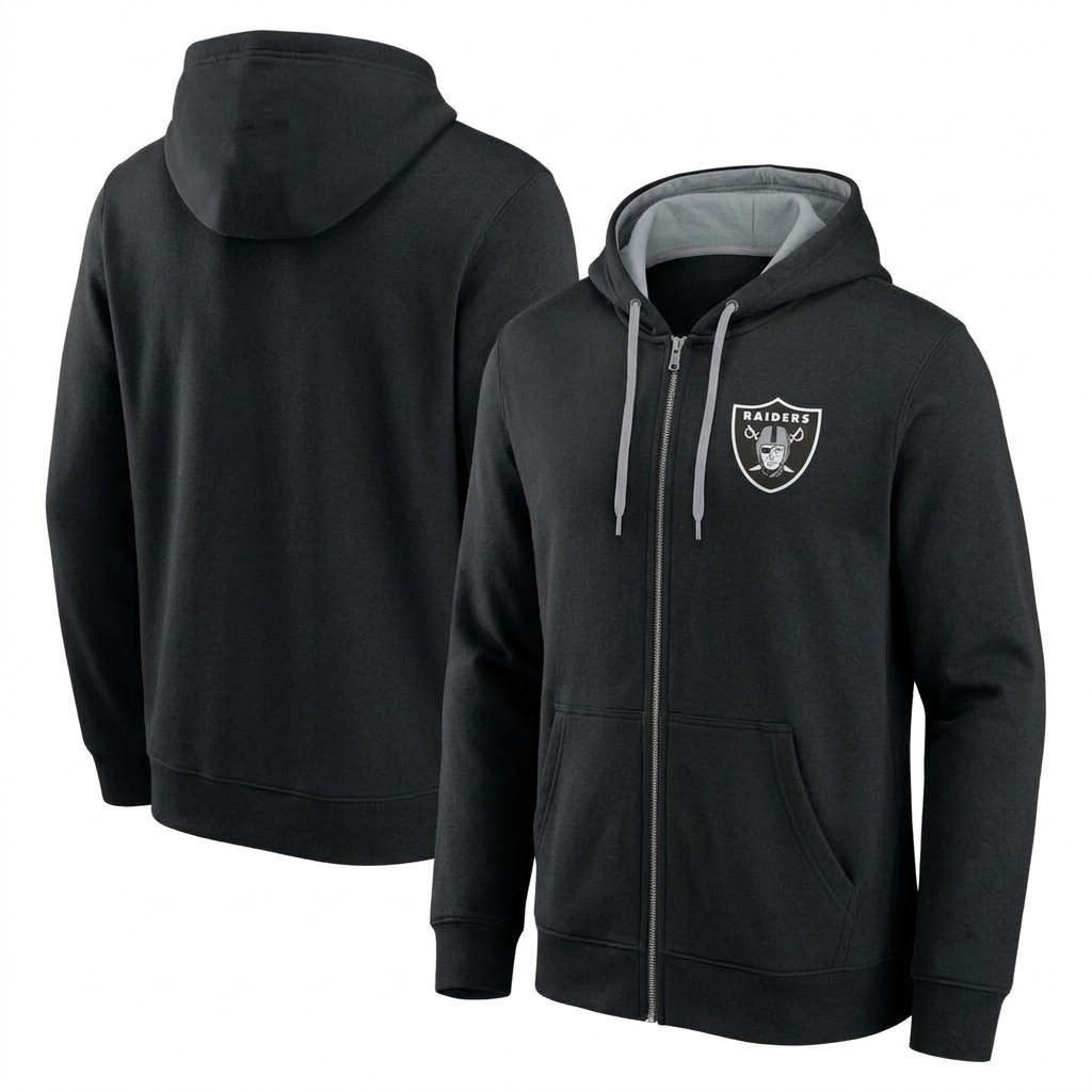 Las Vegas Raiders Merch - Men's Fanatics Defender Full-Zip Hoodie, Black - American Football Gift Ideas