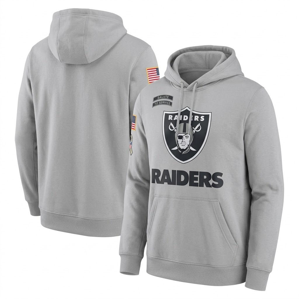 Las Vegas Raiders Merch - Men's Gray 2024 Salute to Service Lightweight Dri-FIT Long Sleeve Hoodie T-Shirt - Football Fan Birthday Gift