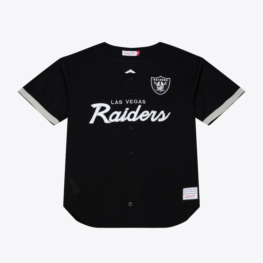 Las Vegas Raiders Merch - Men's Head Coach Mesh Full-Button Fashion Jersey, Black - Mitchell & Ness - Football Christmas Gifts
