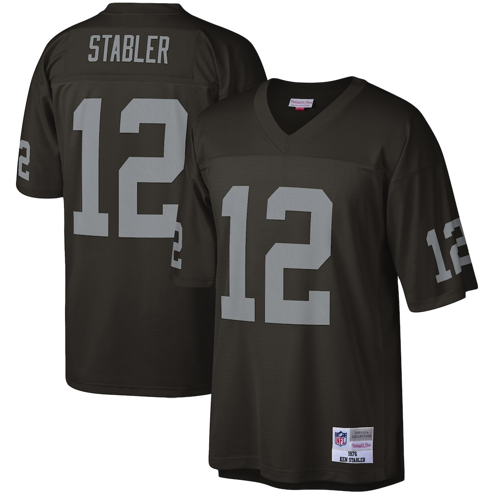 Las Vegas Raiders Merch - Men's Ken Stabler Legacy Replica Jersey, Black - Mitchell & Ness - Gifts For American Football Fans