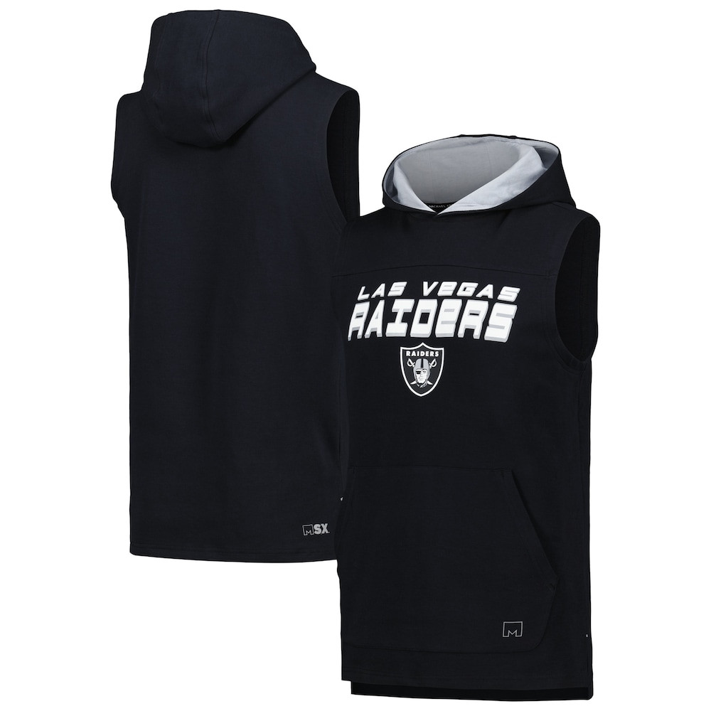 Las Vegas Raiders Merch - Men's MSX by Michael Strahan Captain Sleeveless Hoodie T-Shirt, Black - Football Lover Presents