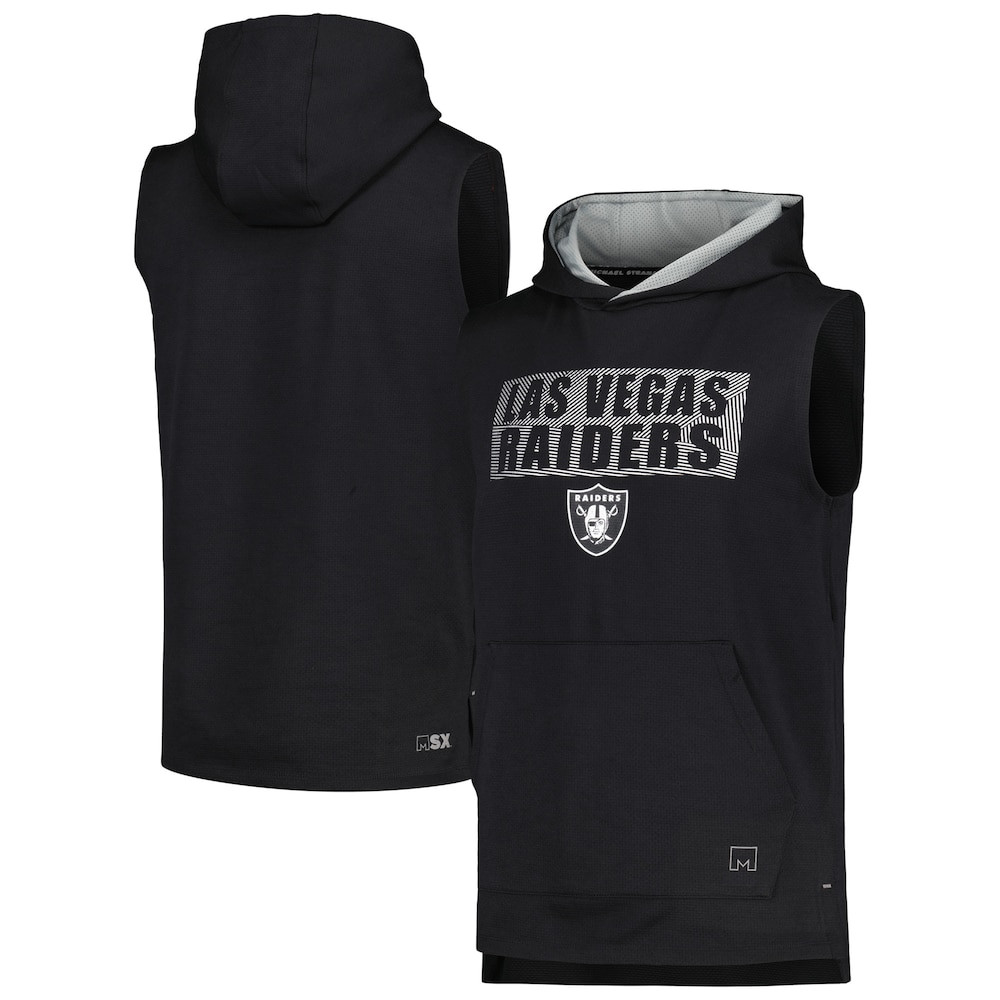 Las Vegas Raiders Merch - Men's MSX by Michael Strahan Marathon Sleeveless Pullover Hoodie, Black - Birthday Gift For Football Lover