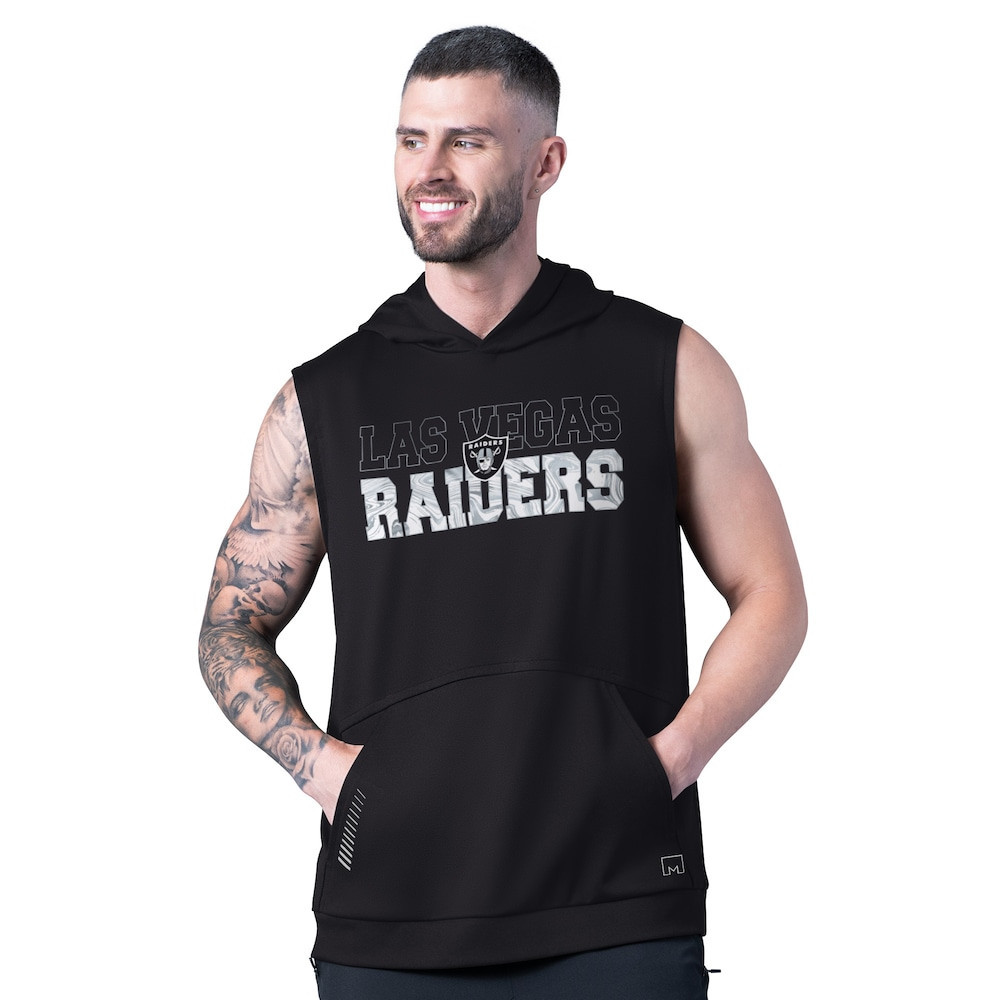 Las Vegas Raiders Merch - Men's MSX by Michael Strahan Rebound Sleeveless Hoodie, Black - Football Christmas Gift Ideas