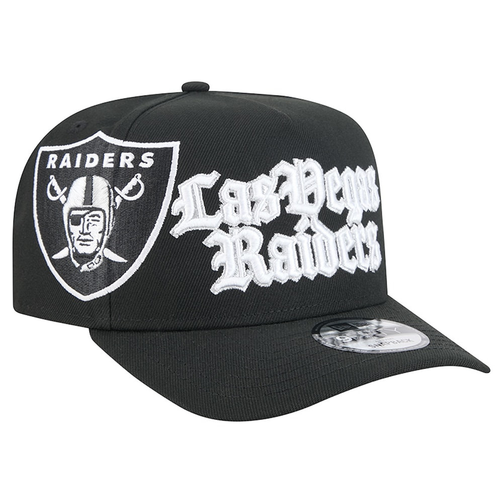 Las Vegas Raiders Merch - Men's Proud A-Frame 9FIFTY Snapback Hat, Black - New Era - Birthday Ideas For Football Fan