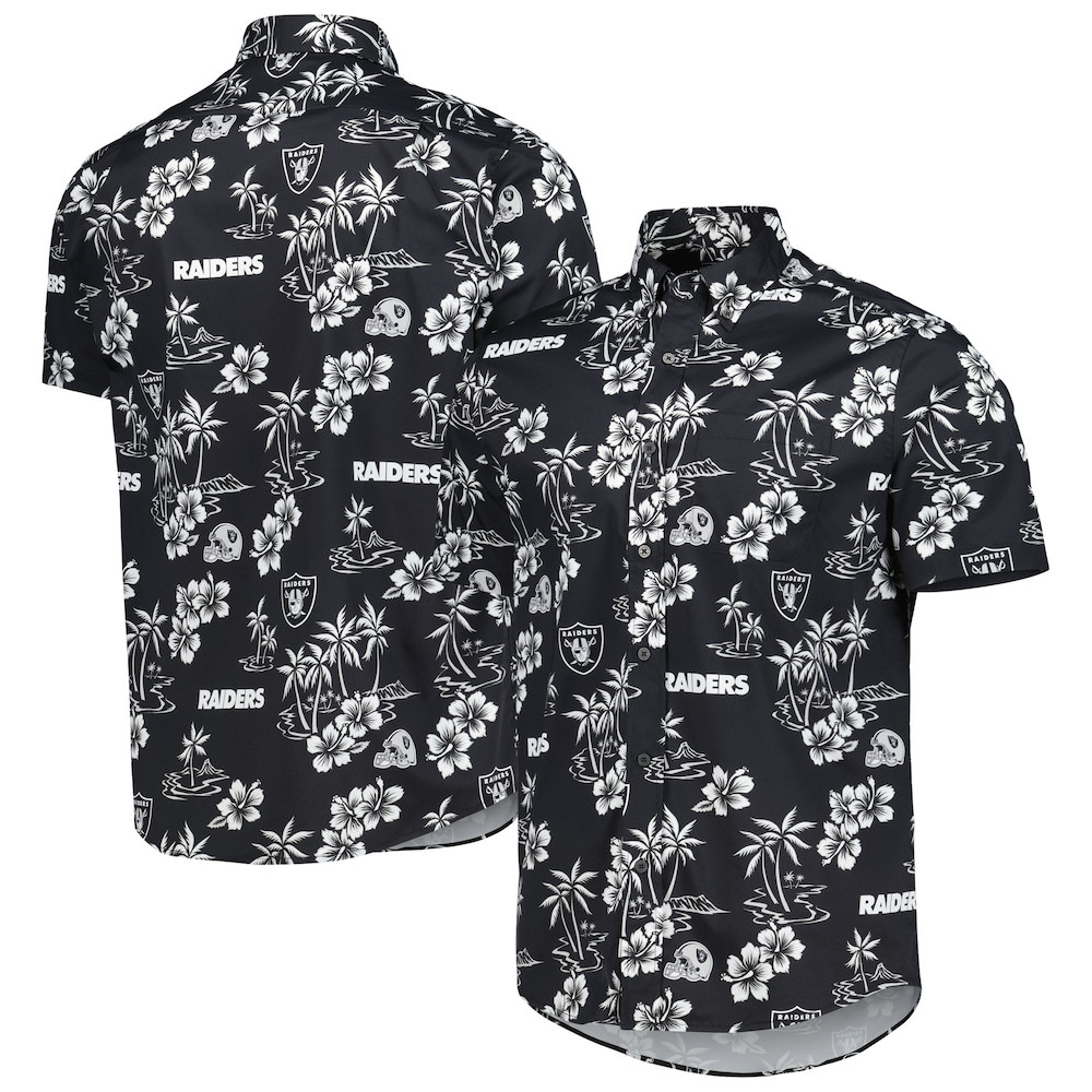 Las Vegas Raiders Merch - Men's Reyn Spooner Kekai Button-Up Shirt, Black - Football Gift Ideas For Men