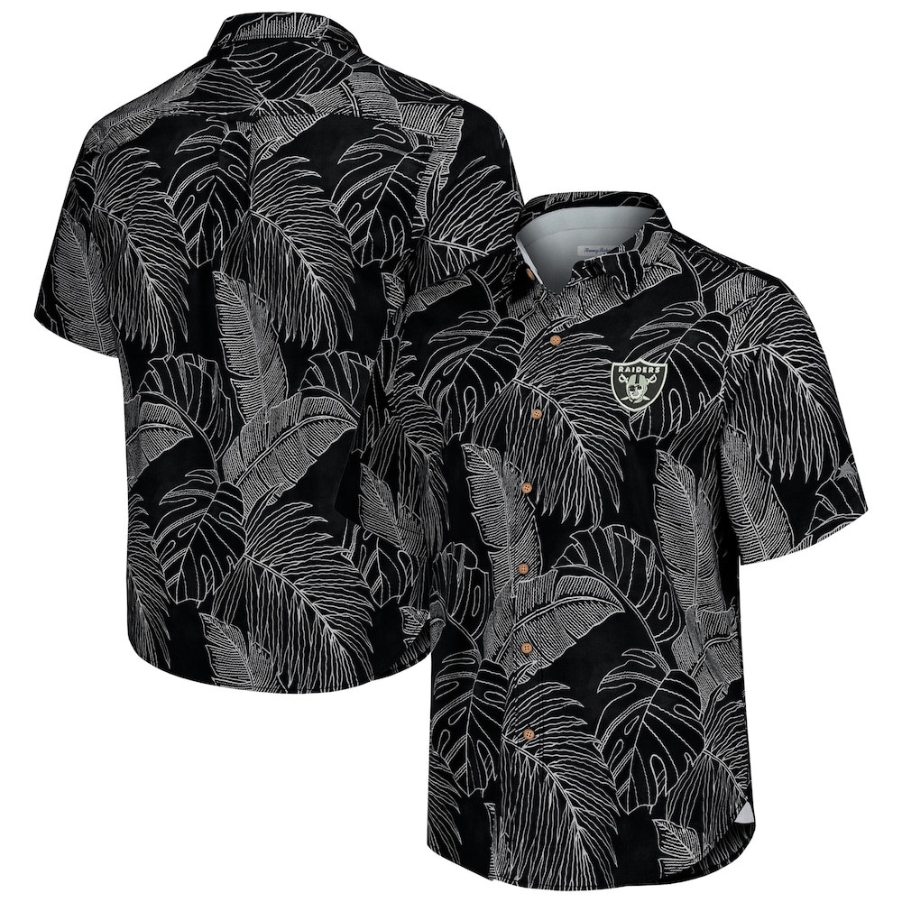 Las Vegas Raiders Merch - Men's Tommy Bahama Sport Vine Line Button-Down Shirt, Black - Presents For Football Fans