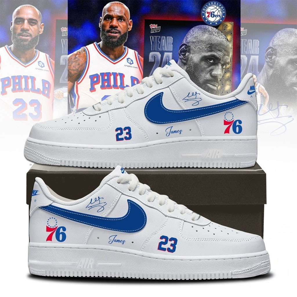 LeBron James Philadelphia 76ers Signed White Sneakers #23 LeBron James Merch Basketball Fan Gear