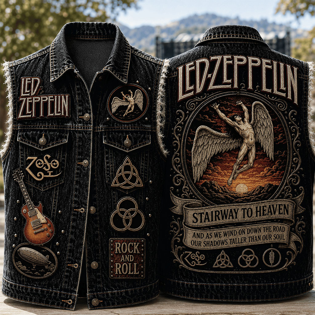 Led Zeppelin Stairway To Heaven Denim Vest Led Zeppelin Merch Rock And Roll Fan Gifts