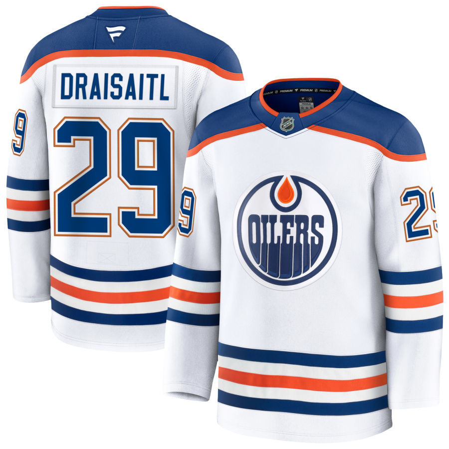 Leon Draisaitl Edmonton Oilers 2025 Away Premium White Jersey 1 Leon Draisaitl Edmonton Oilers 2025 Away Premium White Jersey