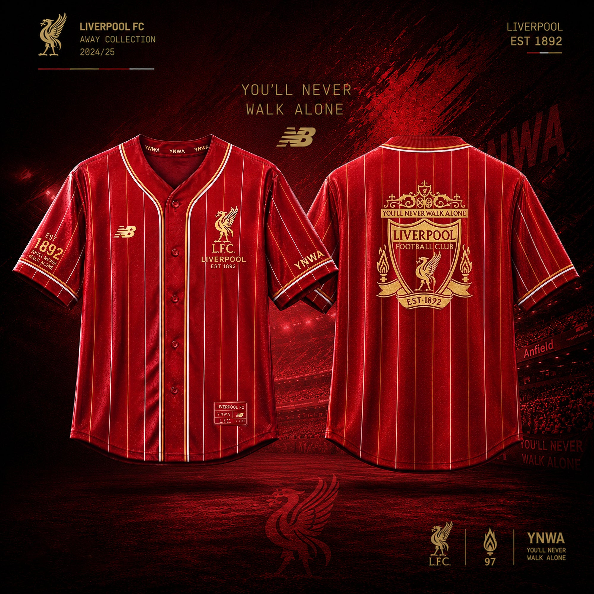 LFC Liverpool You'll Never Walk Alone Baseball Jersey LFC Liverpool Merch Gifts For Him